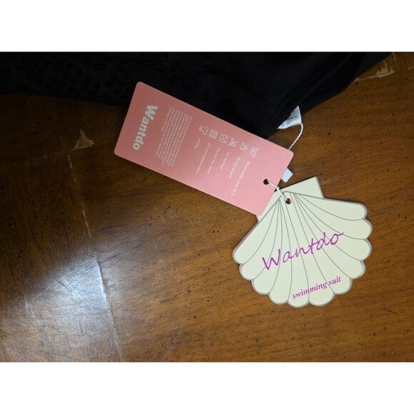 Wantdo One Piece Swimsuit Swimdress Sz 16-18 Black Crochet Padded Cups Bathing - Picture 3 of 7